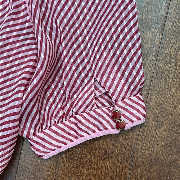 Adorable Vintage Coquette Striped Red and Pink Dress with Puff Sleeves, Size - Picture 8 of 16